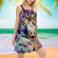 Cat Flying Warrior V-Neck Sleeveless Cami Dress For Beach Trips And Charming Warm Weather Outfits