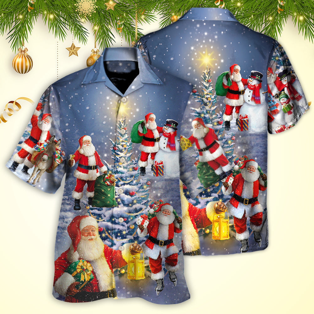 Christmas Santa Light Tree Hawaiian Shirt Fabric Pattern Detail For Island Holidays