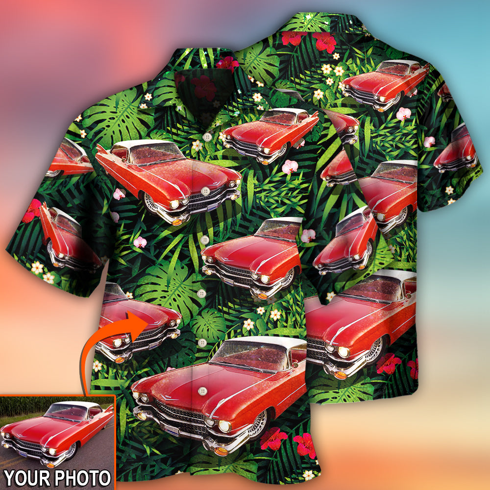 Classic Tropical Floral Car Eldorado Custom Photo Hawaiian Shirt Pattern View For Relaxed Warm Weather Outfits
