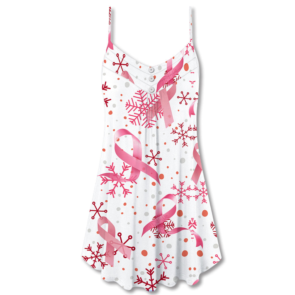 Christmas Pink Ribbon Support V-Neck Sleeveless Cami Dress For Festivals Travel And Relaxed Casual Summer Wear