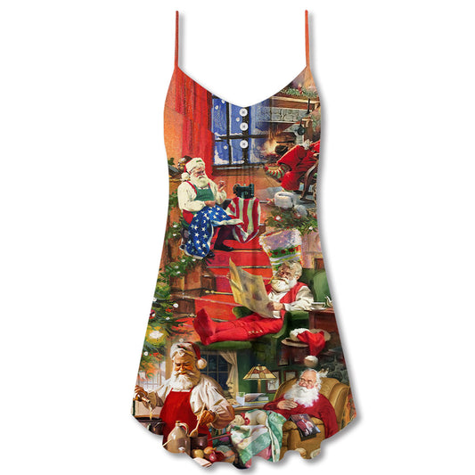 Christmas Santa In Daily Life – Women's Summer Sleeveless V-Neck Camisole Dress