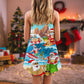 Santa Beach Holiday Fun V-Neck Sleeveless Cami Dress For Beach Trips Parties And Relaxed Warm Weather Style