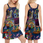 Hippie Skull Dancing Moon V-Neck Sleeveless Cami Dress For Music Festivals And Thoughtful Boho Gifting
