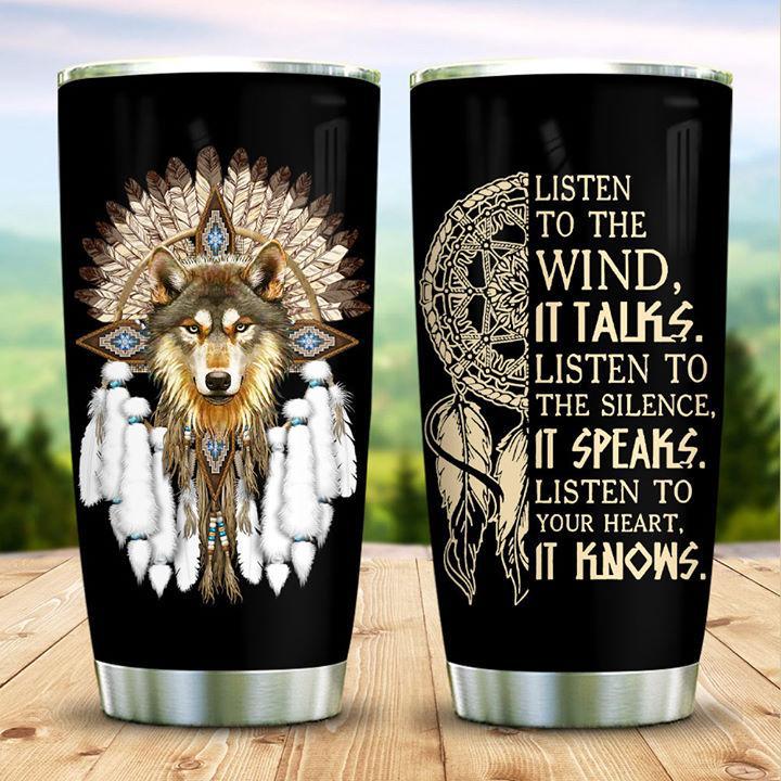 Native Wolf Wisdom 20 Oz Tumbler For Coffee Travel And Daily Drinks