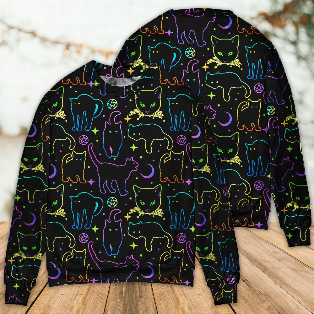 Neon Colorful Cat Playing Sweater For Animal Lovers Casual Wear Holidays And Thoughtful Gifting