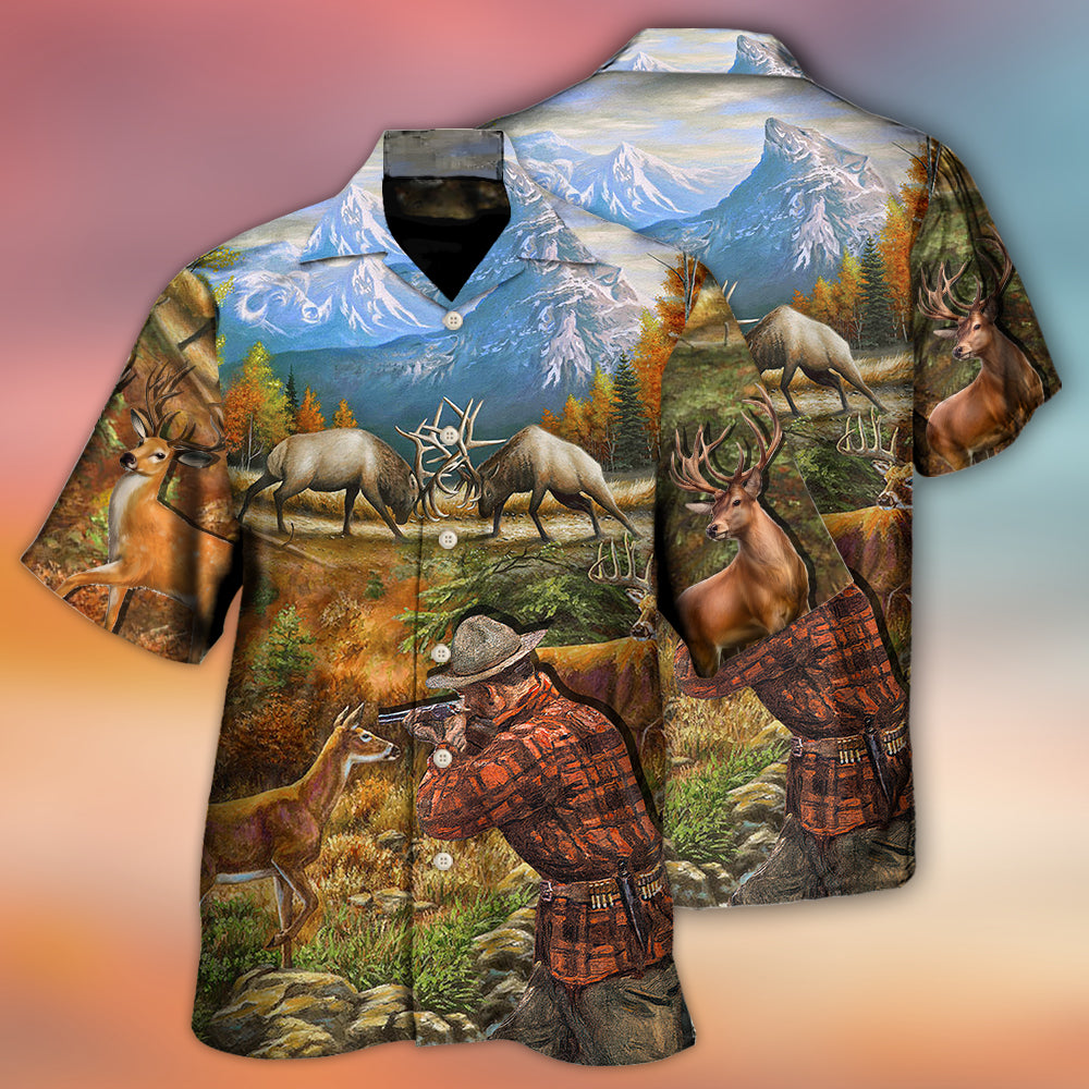 Deer Hunting Outdoor Hawaiian Shirt Design View For Casual Summer Styling