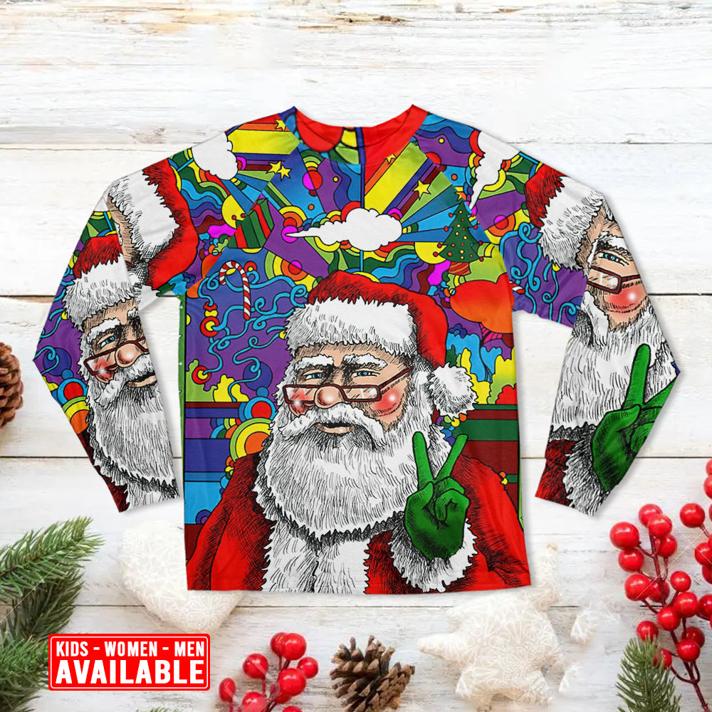 Hippie Santa Christmas Long Sleeve Pajamas Set For Holiday Bedtime And Cozy Home Wear