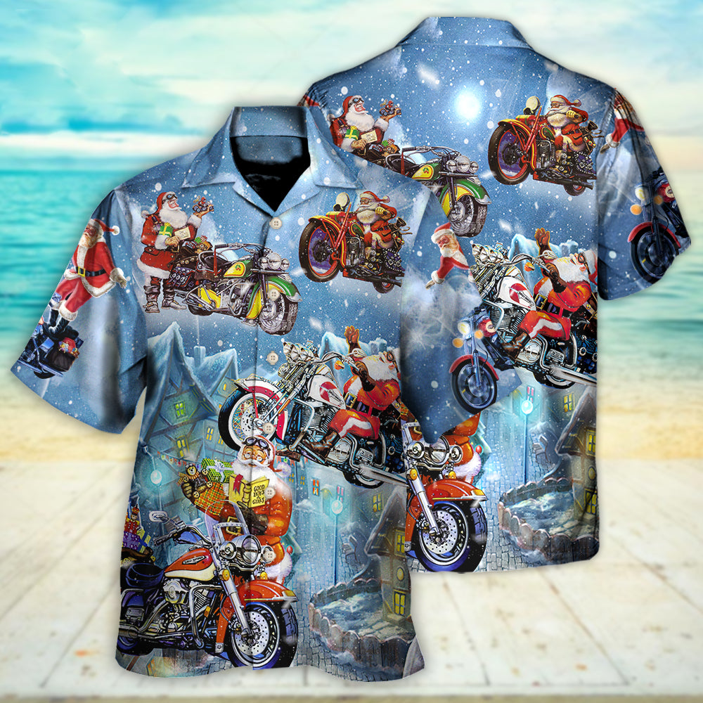 Happy Christmas Santa Driving Holidays Hawaiian Shirt Pattern View For Relaxed Warm Weather Outfits