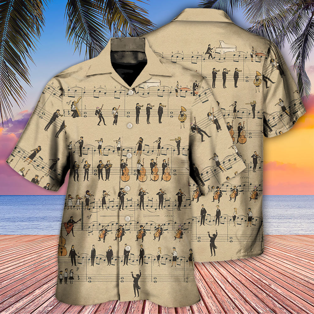 Retro Music Notes Hawaiian Shirt Artwork Detail For Tropical Trips And Casual Outings