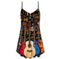 Guitar Lover Happy Life Music V-Neck Sleeveless Cami Dress For Festivals Travel And Relaxed Casual Summer Wear