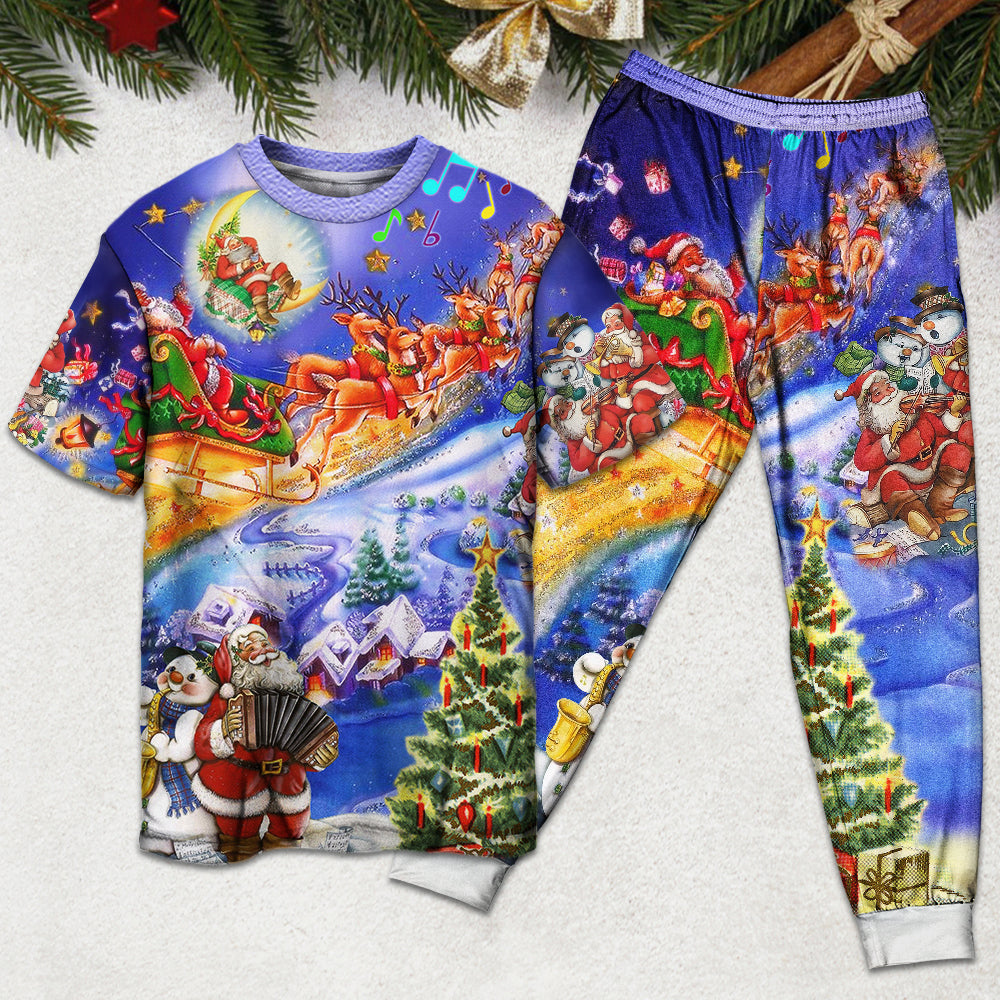 Santa Christmas Joy Short Sleeve Pajamas Set For Holiday Bedtime And Cozy Home Wear