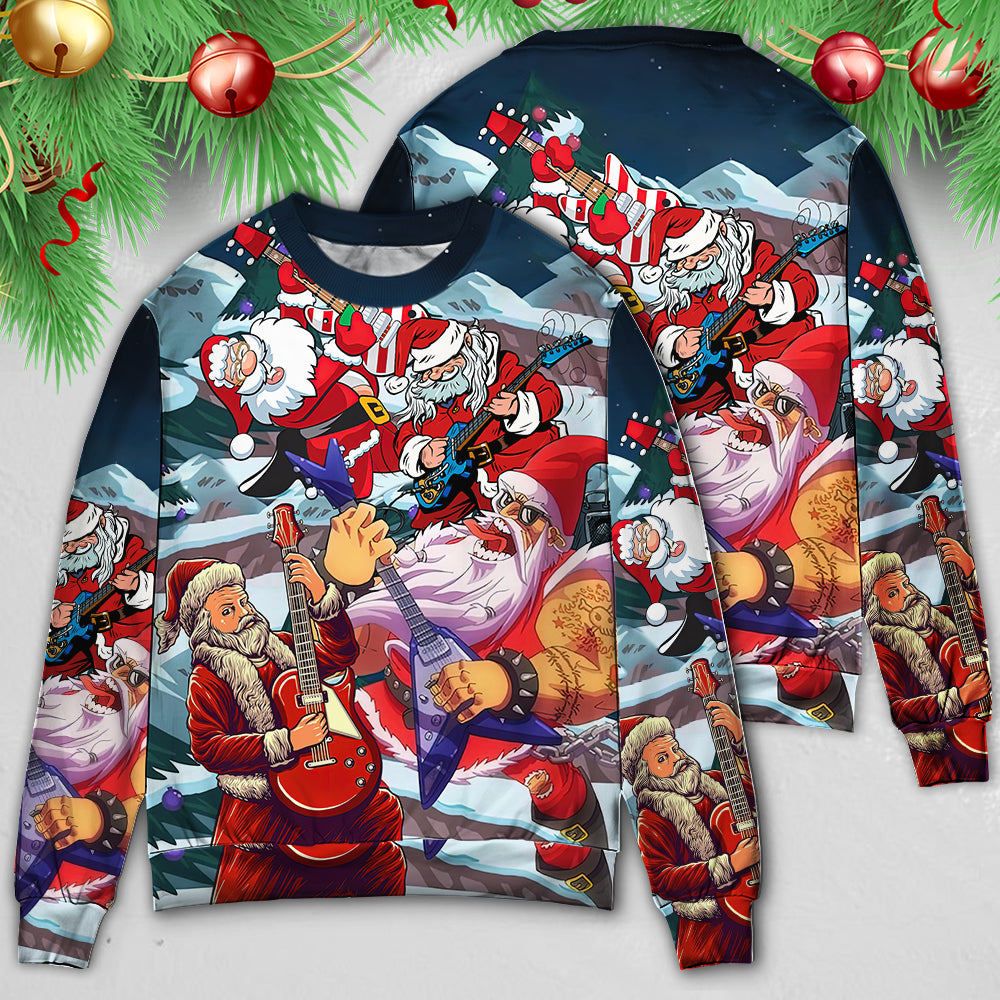 Christmas Santa With Electric Guitar Sweater For Festive Family Events Casual Wear And Holiday Gift Giving