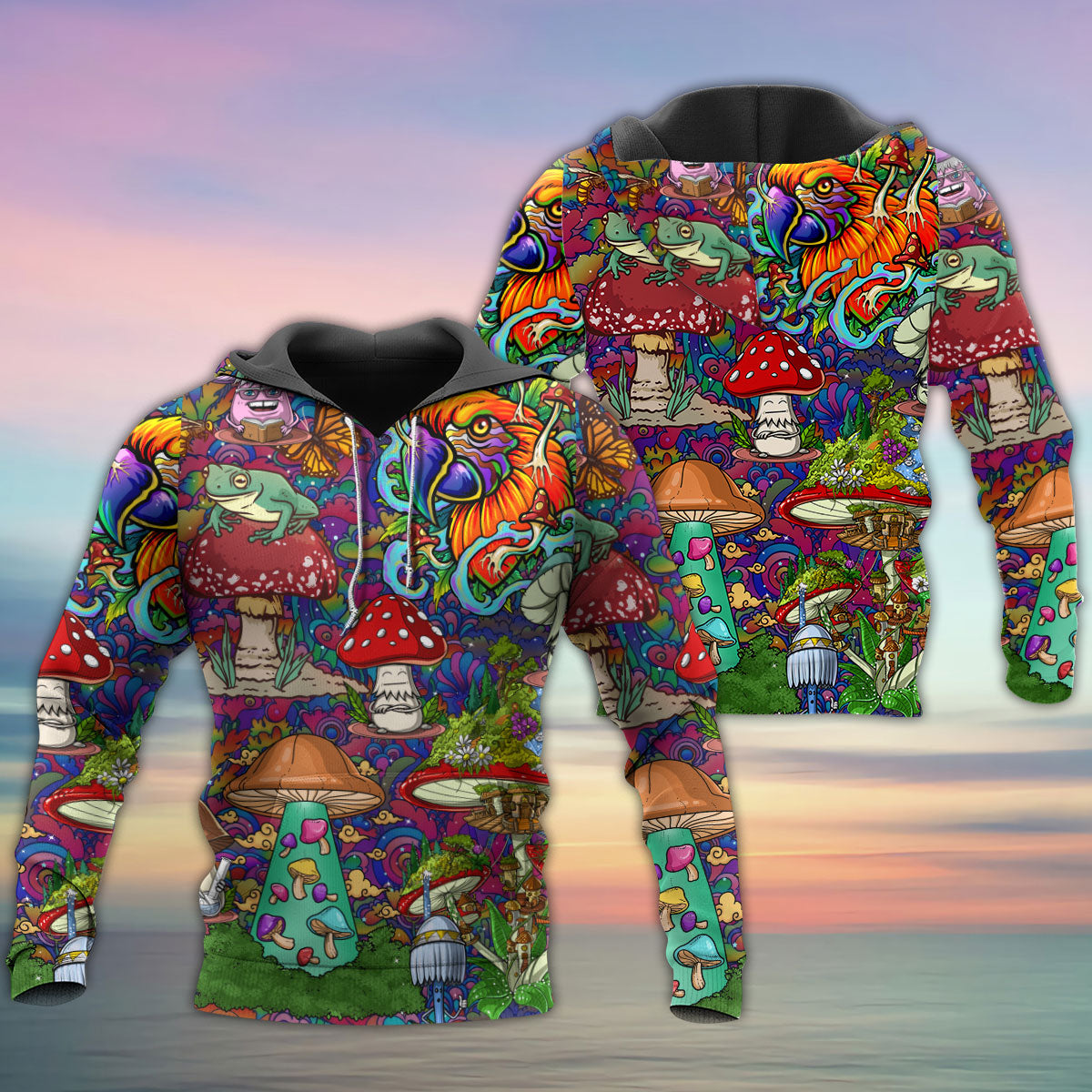 Hippie Mushroom Peace Lover Hoodie For Relaxed Streetwear Outdoor Gatherings And Travel