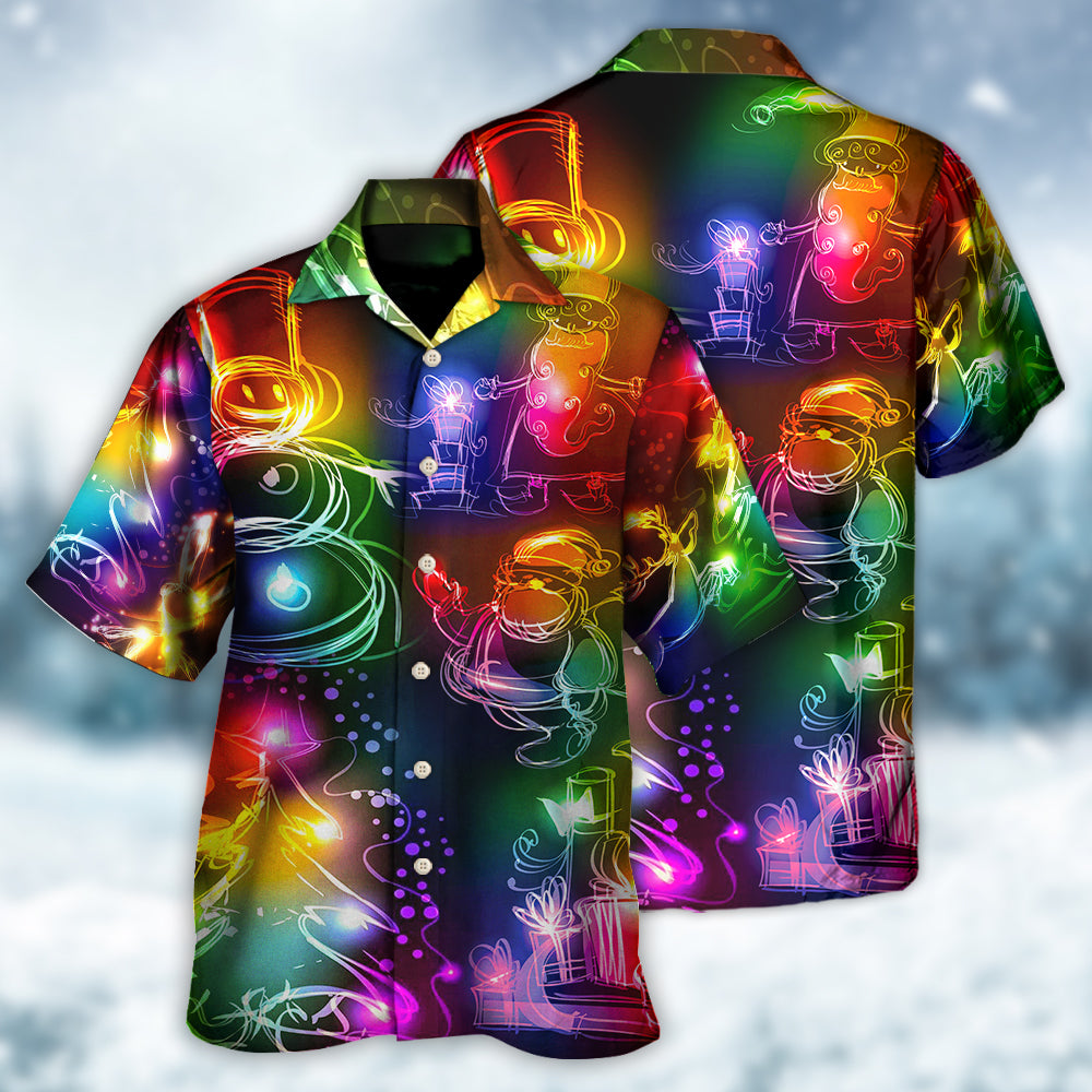 Neon Snowman Christmas Tree Light Hawaiian Shirt For Summer Vacation And Beach Travel