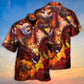 Red Dragon Skull Fire Hawaiian Shirt Pattern Detail For Vacation Travel And Daily Wear
