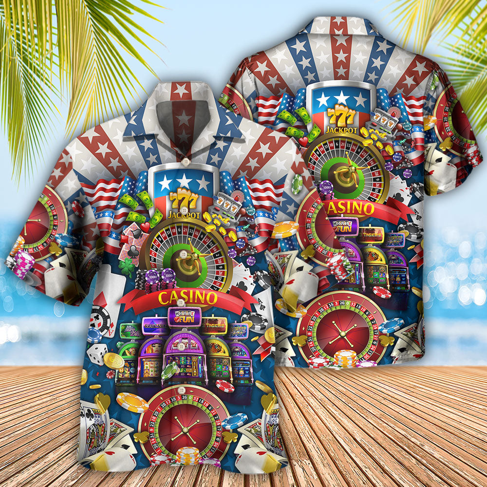 Game Card USA Flag Casino Hawaiian Shirt For Summer Vacation And Beach Travel
