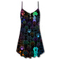 Cute Little Cat Paw Print V-Neck Sleeveless Cami Dress For Summer Vacations Festivals And Playful Casual Styling
