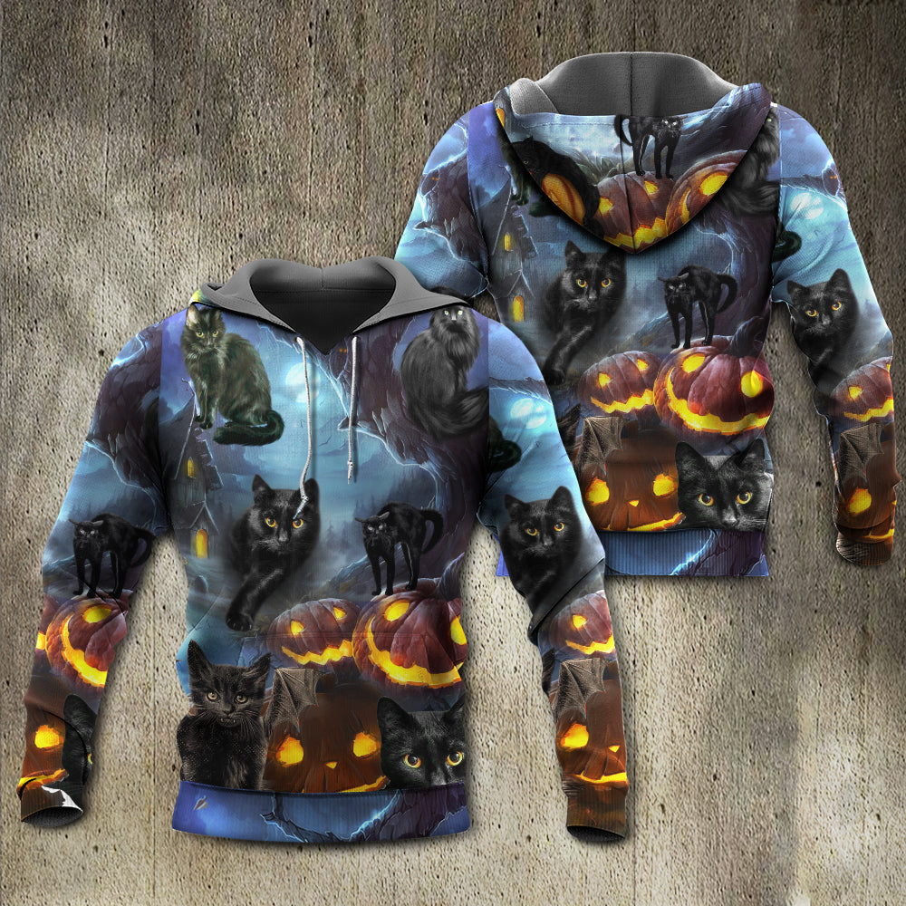Black Dark Halloween Cat Night Hoodie For Spooky Season Events Everyday Wear And Gift Ideas