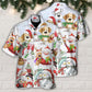 Happy Snowman Christmas Santa Together Hawaiian Shirt Pattern View For Lightweight Everyday Style