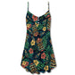 Tiki Tropical Leaves Hawaii Style V-Neck Sleeveless Cami Dress For Beach Trips And Relaxed Vacation Style