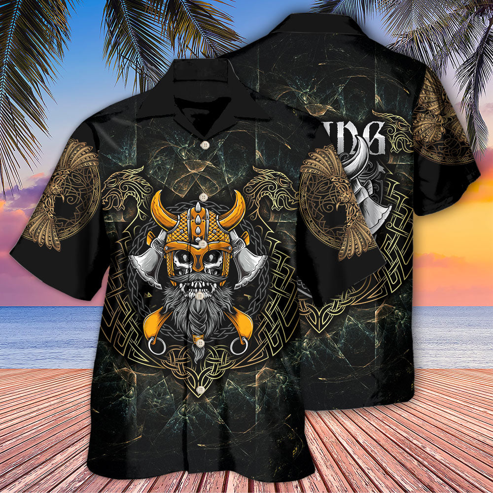 Dark Fantasy Viking Skull King Hawaiian Shirt Front Pattern View For Casual Outings