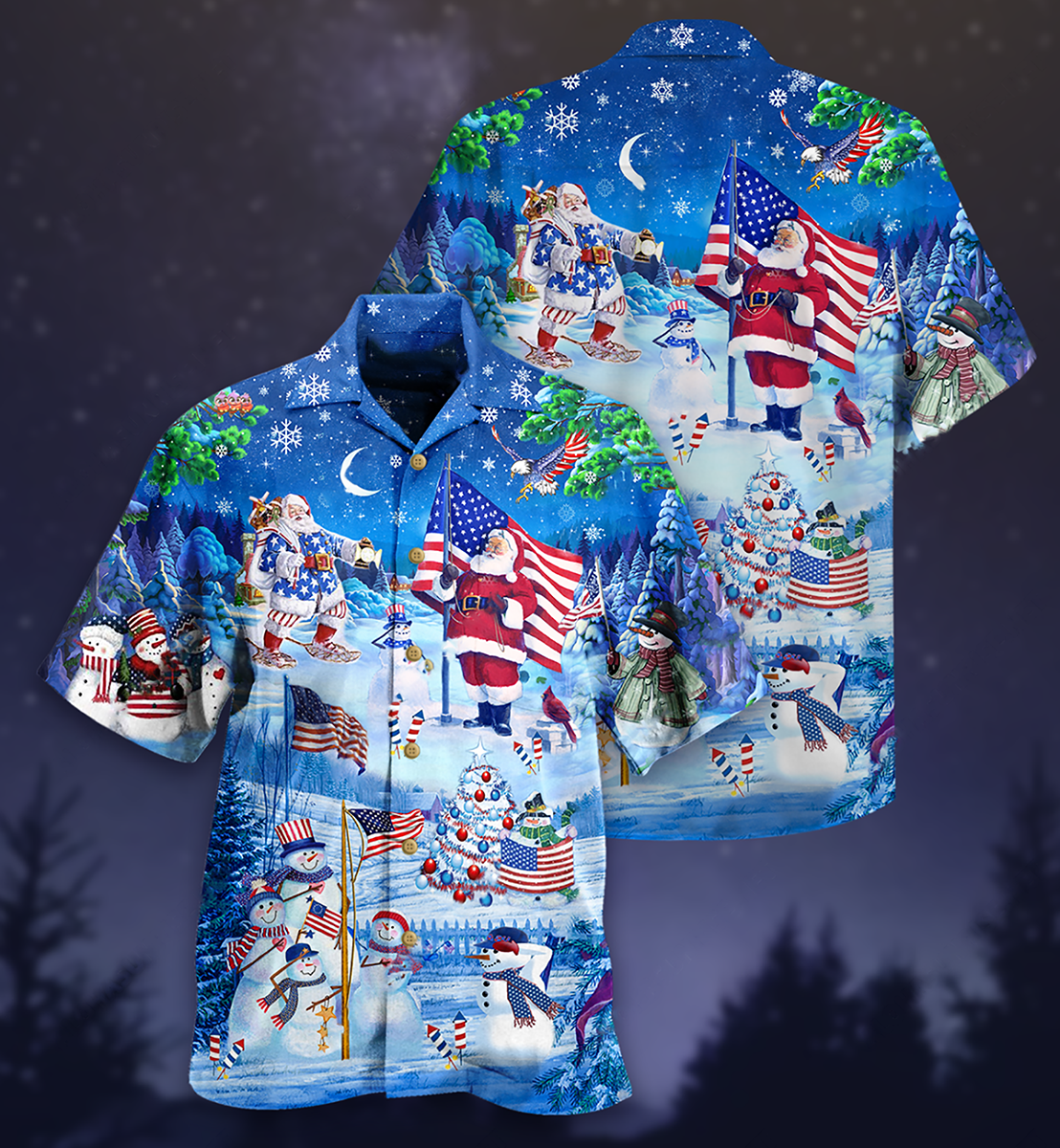 Festive American Christmas Hawaiian Shirt Pattern Detail For Vacation Travel And Daily Wear
