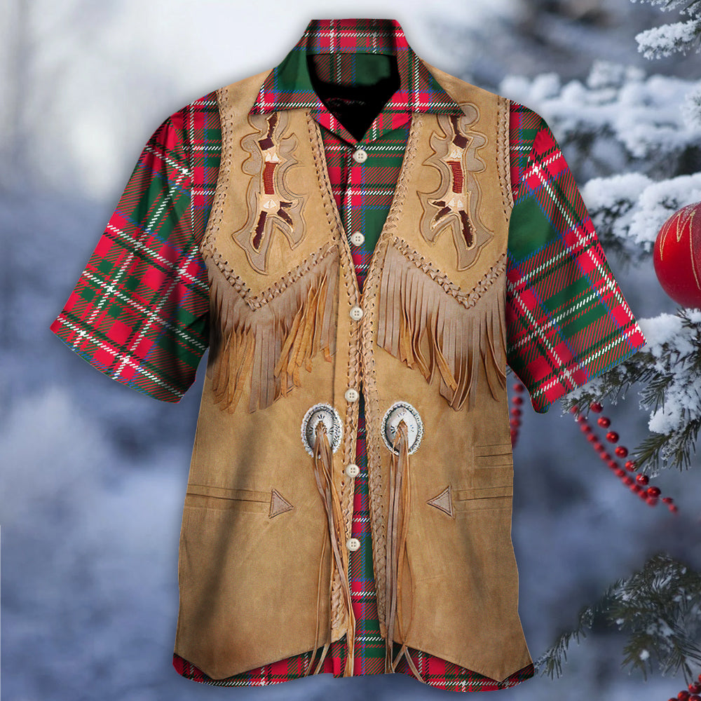 Vintage Western Christmas Santa Jacket Fringe Hawaiian Shirt Artwork View For Weekend Travel And Beach Style