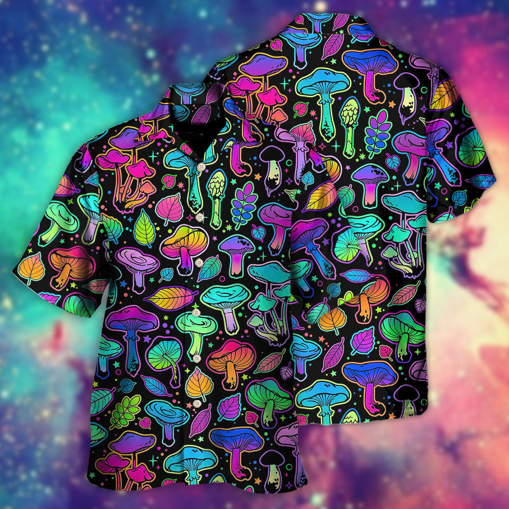Neon Colorful Mushroom Bright Leaf Hawaiian Shirt For Poolside Relaxation And Sunny Getaways
