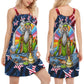 Hippie Patriotic Celebration Tie Dye V-Neck Sleeveless Cami Dress For Creative Events And Casual Warm Weather Wear