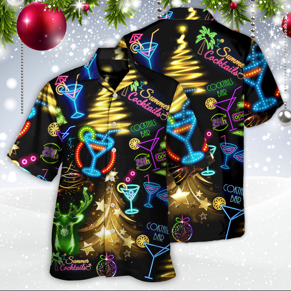 Neon Cocktail Christmas Drinking Hawaiian Shirt Artwork View For Weekend Travel And Beach Style