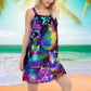 Cat World Ruling V-Neck Sleeveless Cami Dress For Vacations And Playful Everyday Style