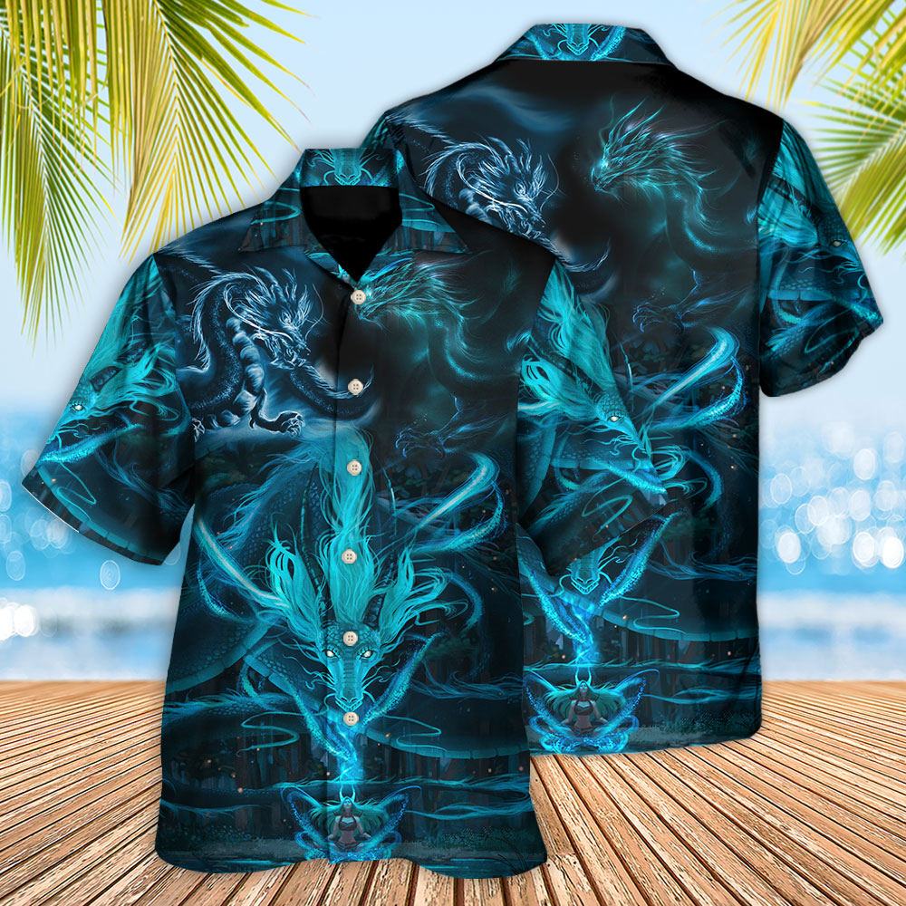 Blue Dragon Lighting Witch Hawaiian Shirt Design View For Casual Summer Styling