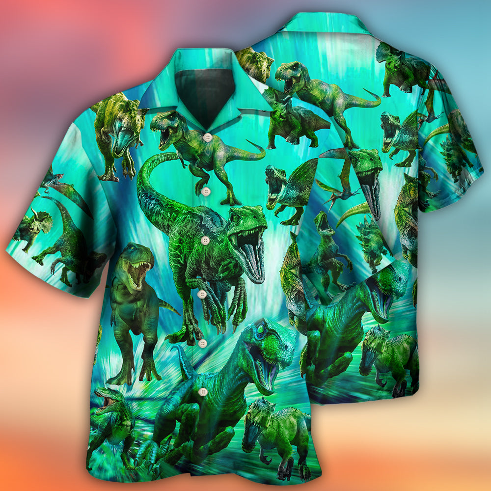 Dynamic Dinosaur Running Hawaiian Shirt Pattern Detail For Resort Wear