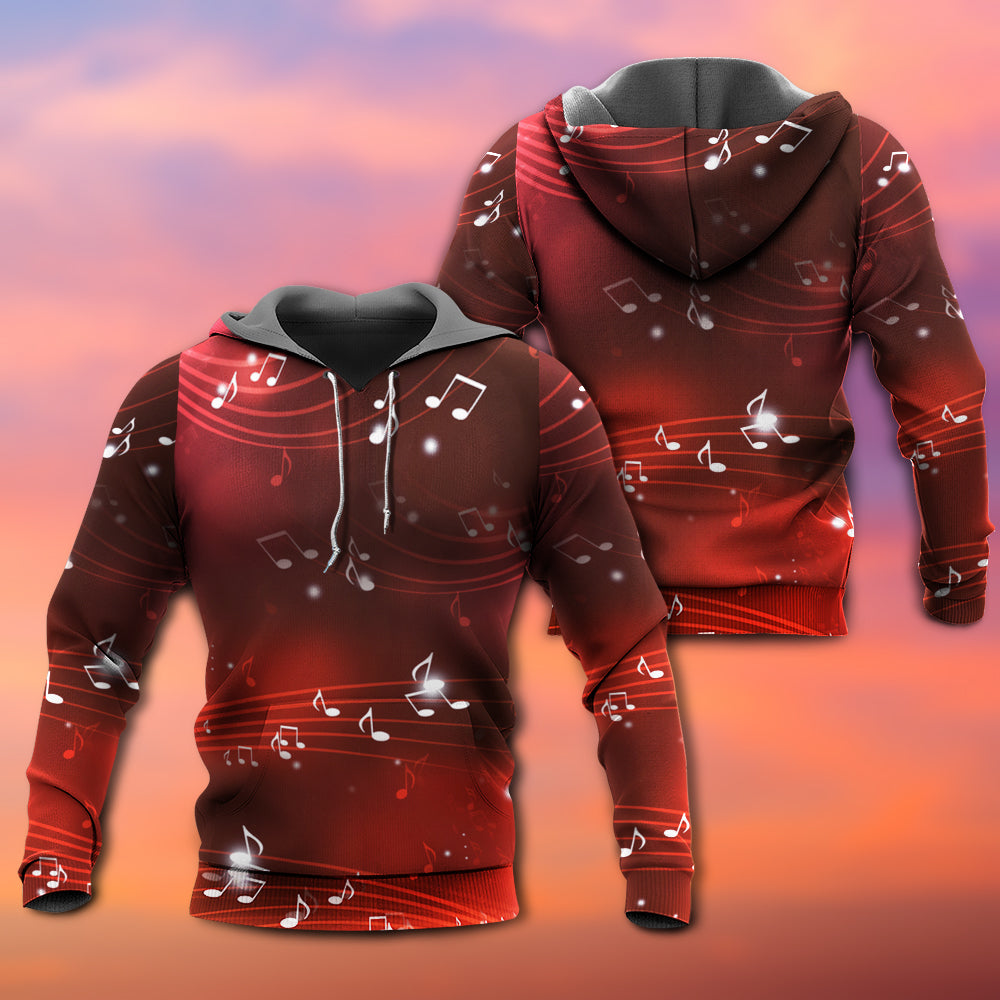 Red Music Notes Blurry Lights Hoodie For Music Culture Travel Days And Comfortable Casual Wear