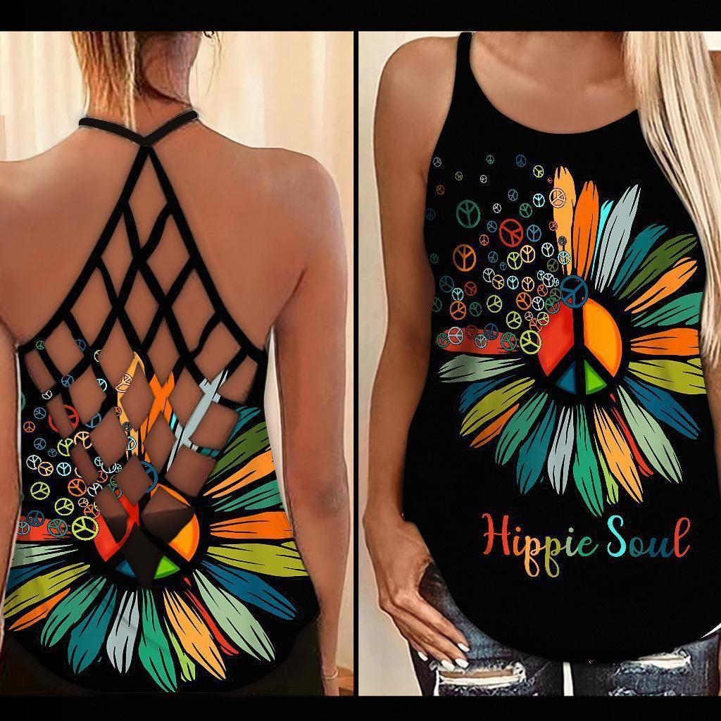 Hippie Soul Color Peaceful Hollow Tank Top For Fitness Days And Summer Travel