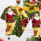Santa And Golden Christmas Tree Short Sleeve Pajamas Set For Holiday Travel And Comfortable Home Wear