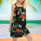 Cat Spirit Tropical Leaf V-Neck Sleeveless Cami Dress For Tropical Parties And Casual Everyday Style