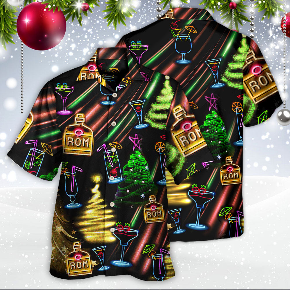 Neon Wine Rum Christmas Drinking Hawaiian Shirt Design View For Resort Travel And Thoughtful Gifting