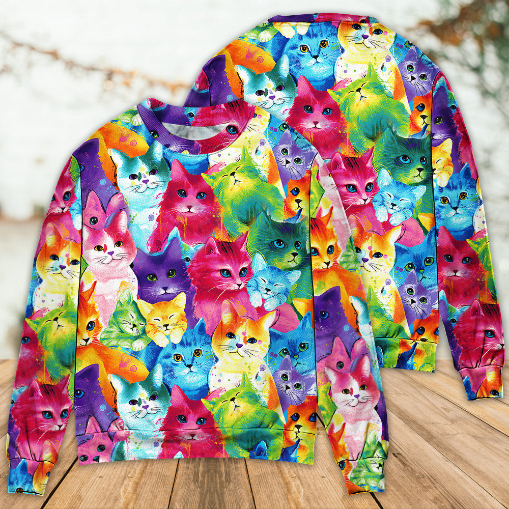 Colorful Cute Kitten Happy Sweater For Animal Inspired Style Events And Comfortable Daily Wear