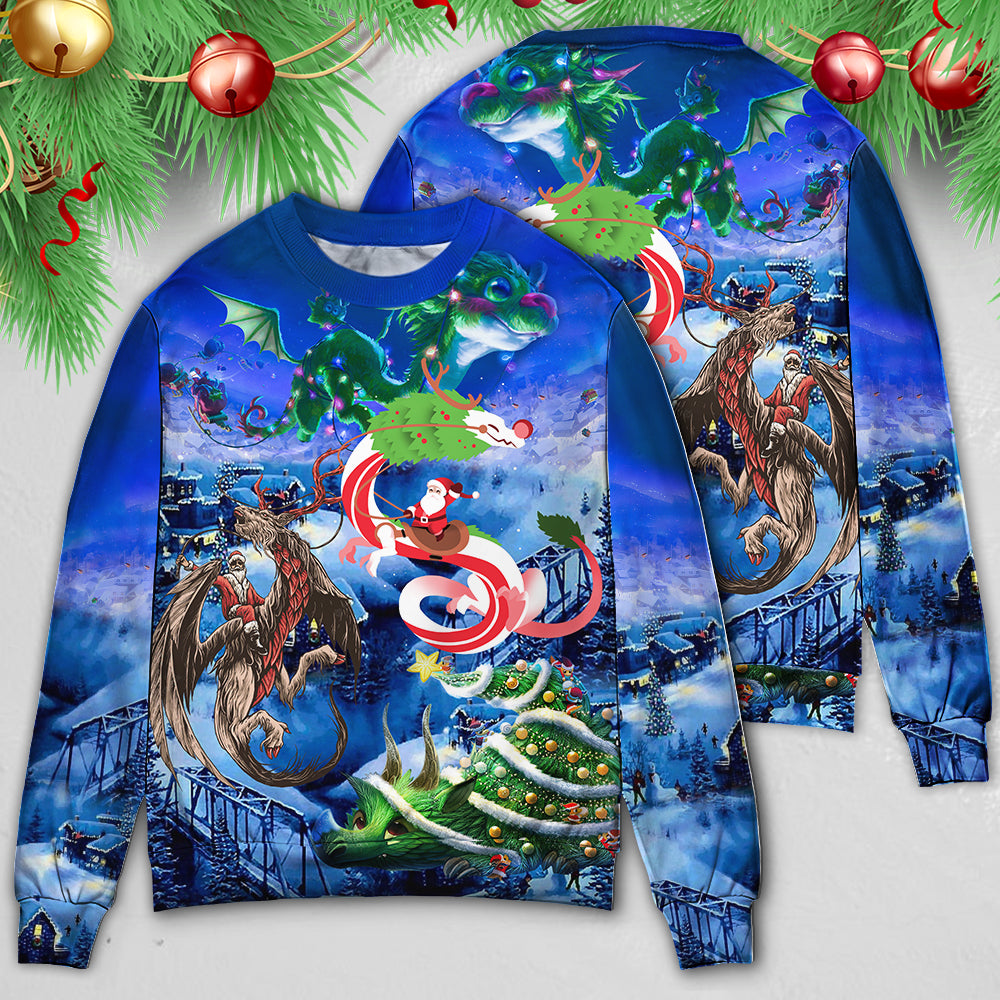 Christmas Santa Riding Fantasy Dragon Sweater For Winter Celebrations Family Events And Thoughtful Gifting