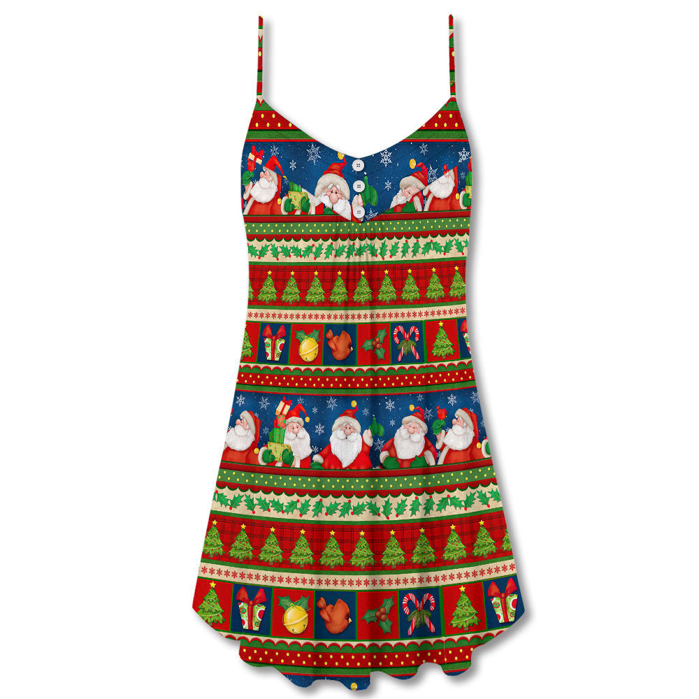 Christmas Santa Holiday Joy V-Neck Sleeveless Cami Dress For Festive Events And Casual Summer Styling