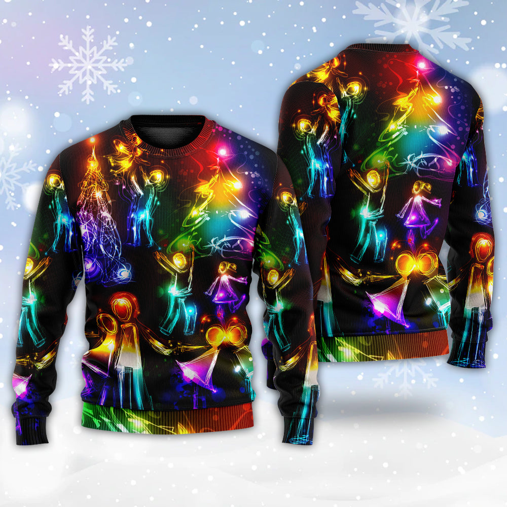 Christmas Family Tree Neon Light Sweater For Seasonal Parties Cozy Gatherings And Thoughtful Holiday Gifts