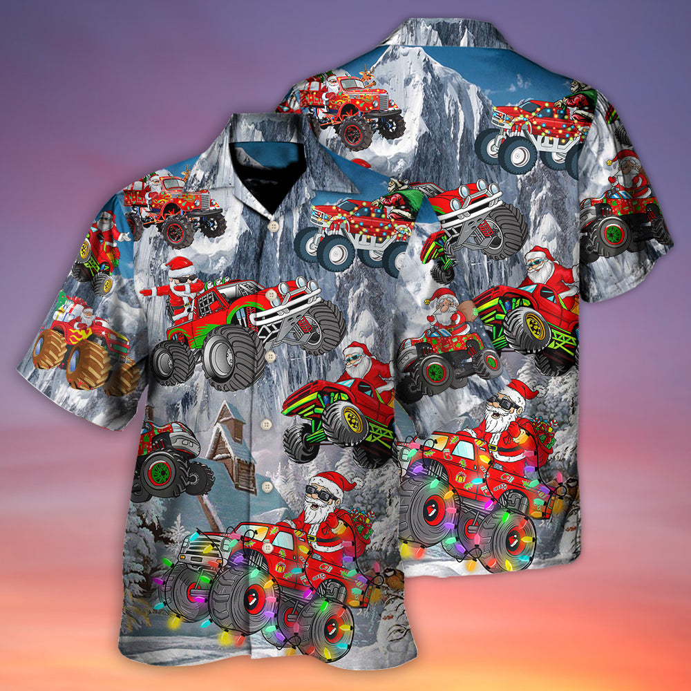Red Truck Christmas Riding Snow Mountain Hawaiian Shirt Design View For Resort Travel And Thoughtful Gifting
