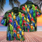 Colorful Tropical Parrot Family Hawaiian Shirt Collar And Front View For Casual Outings