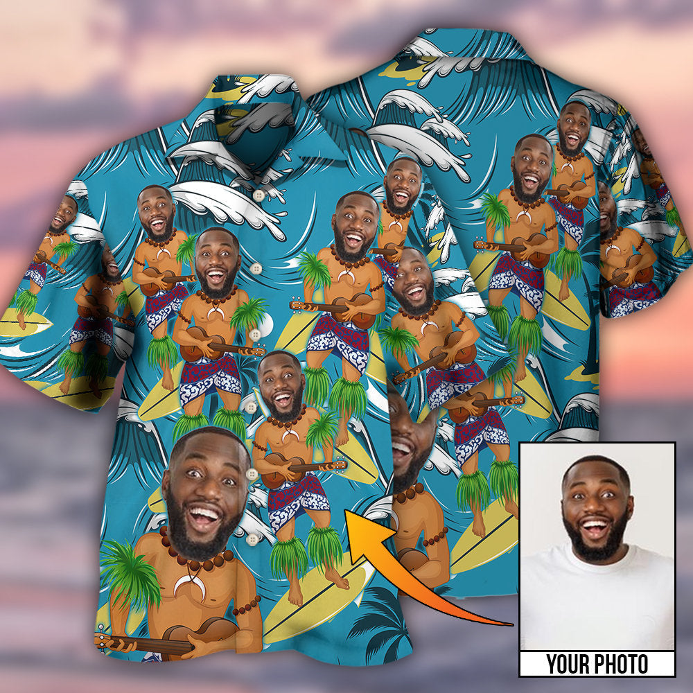 Surf Face Aloha Trip Custom Photo Hawaiian Shirt Pattern Detail For Summer Holidays And Outdoor Fun