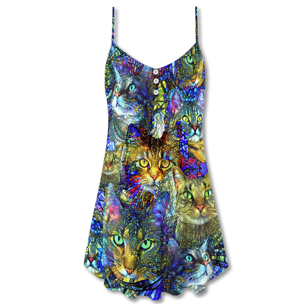 Tabby Cat Lover Art V-Neck Sleeveless Cami Dress For Summer Events And Comfortable Everyday Style