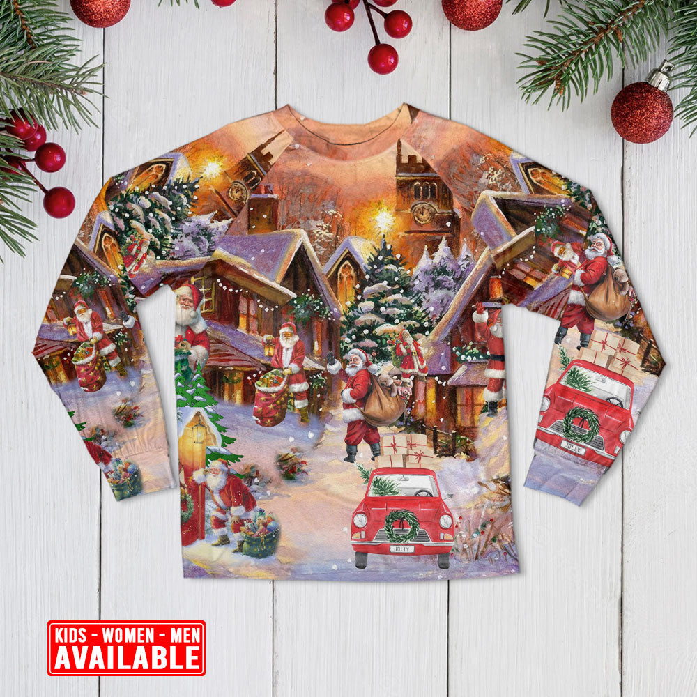 Santa Christmas Gift Delivery Long Sleeve Pajamas Set For Winter Nights And Thoughtful Gifting