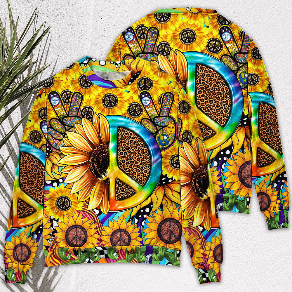 Hippie Sunflowers Peace Sign Sweater For Psychedelic Art Fans Outdoor Events And Distinctive Gifts