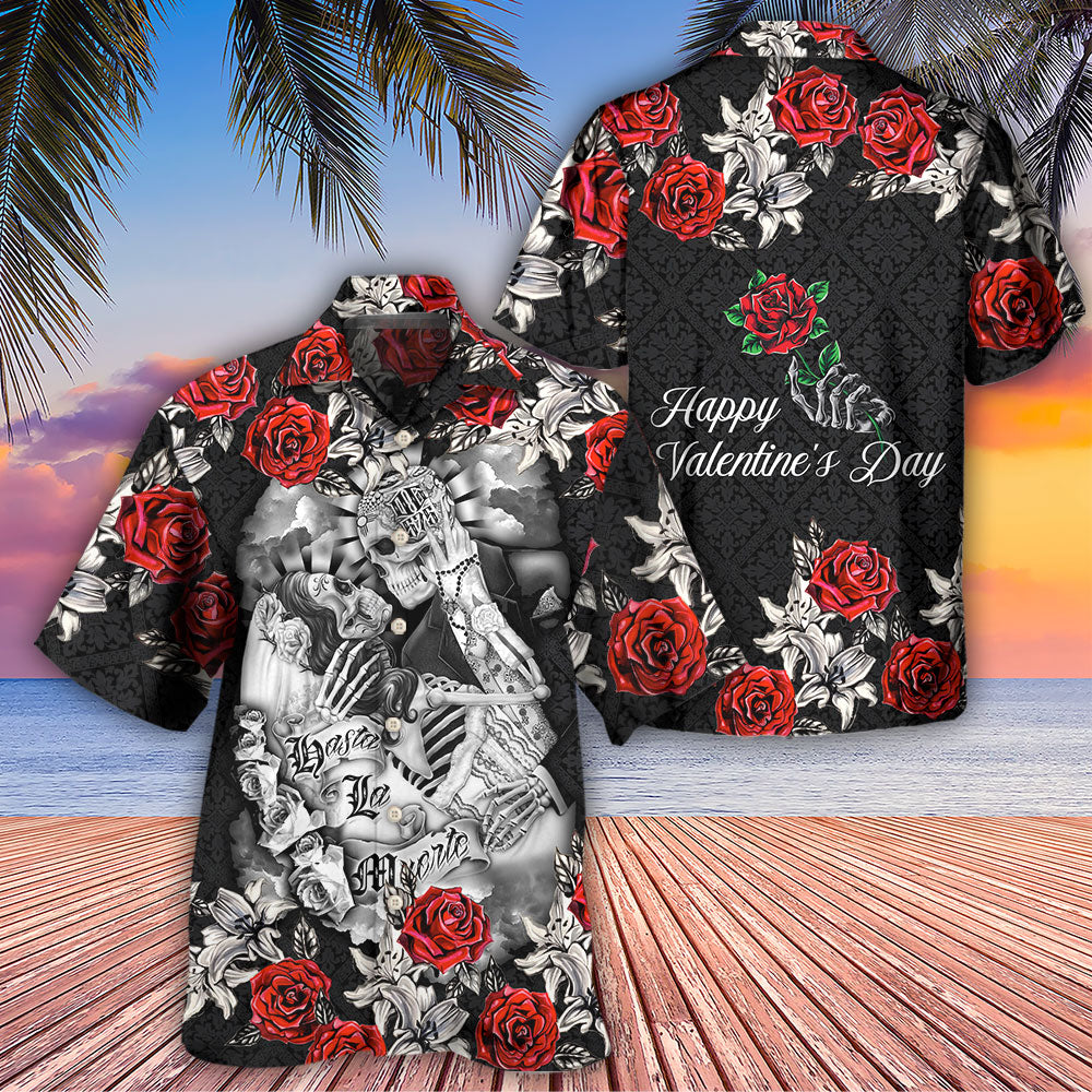 Dark Skull Valentine Romance Hawaiian Shirt For Vacation Days And Relaxed Coastal Outings