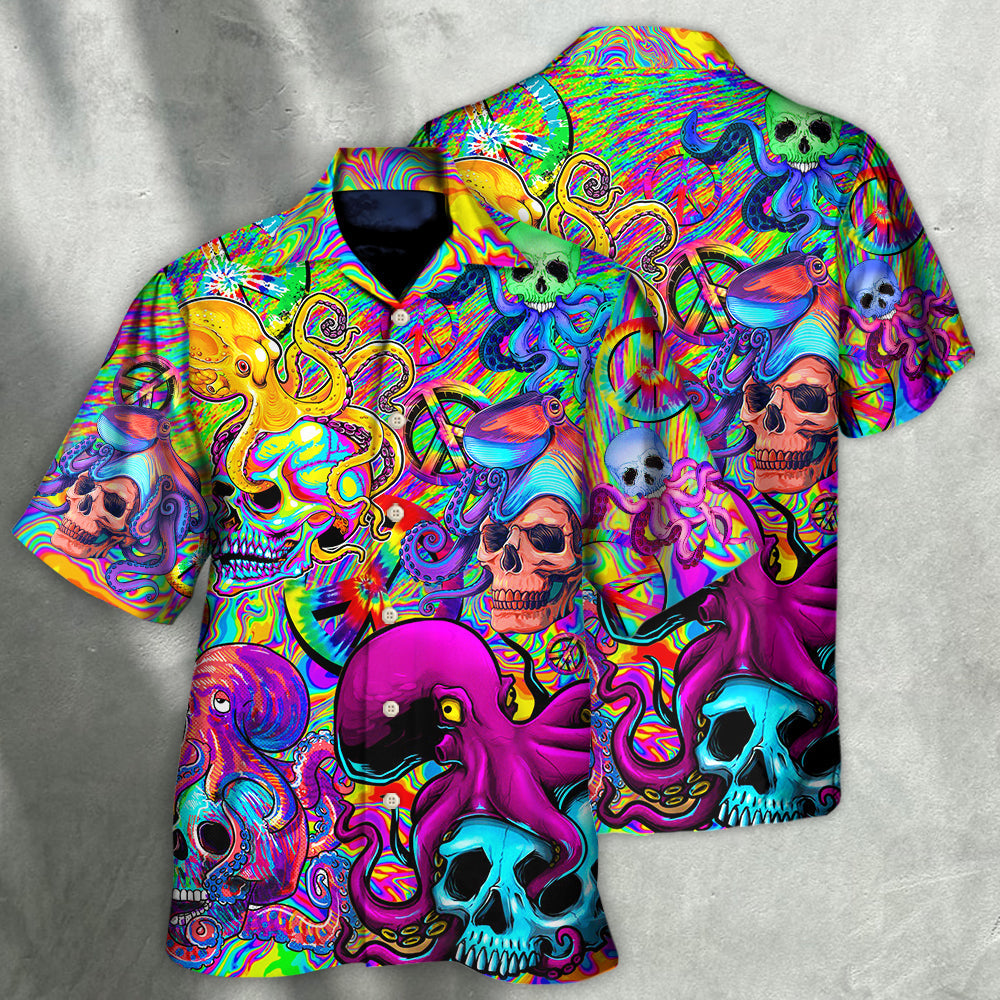 Bohemian Colorful Skull Octopus Tie Dye Hawaiian Shirt For Poolside Relaxation And Sunny Getaways